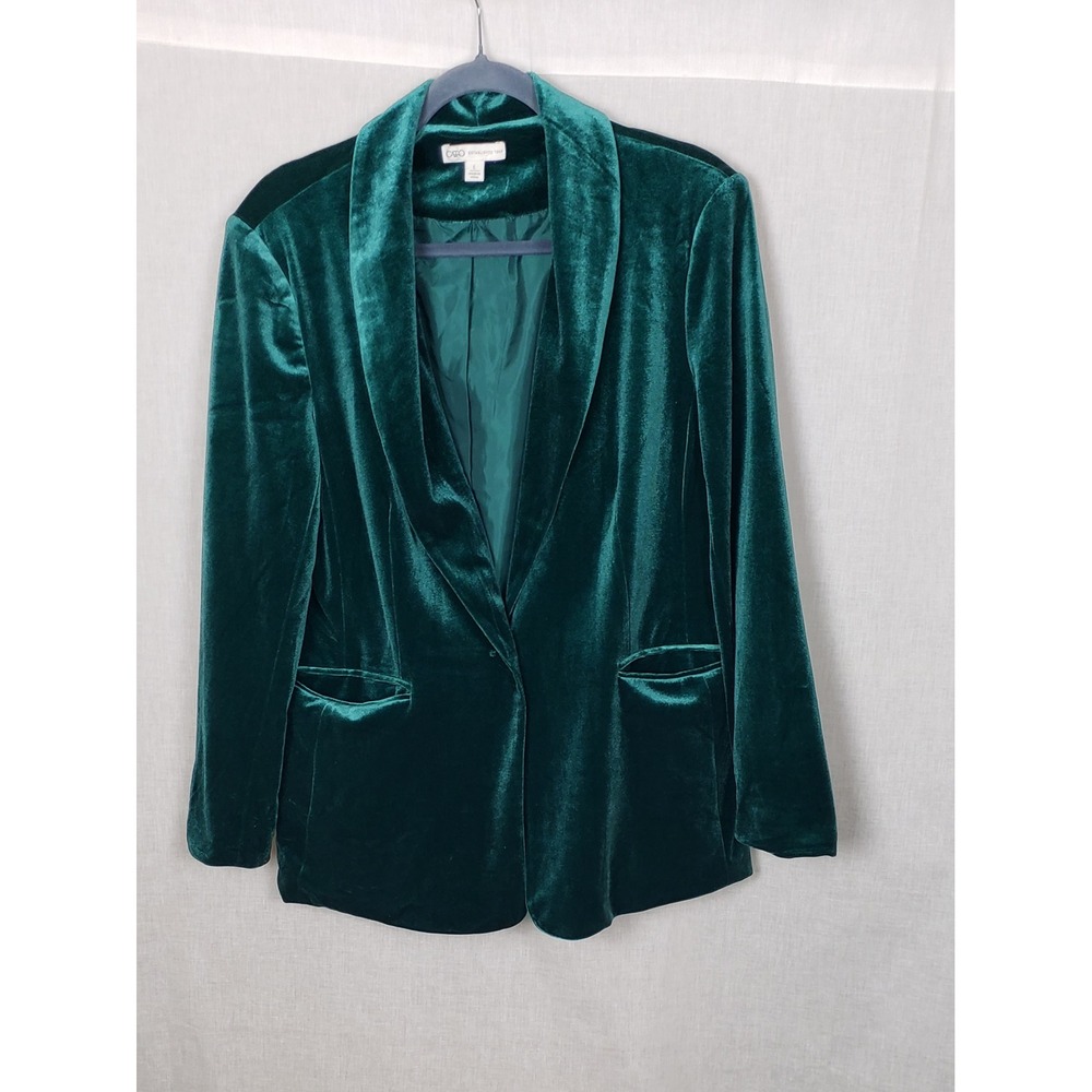 Cato Emerald Green Velvet Shawl Collar Single Button Blazer L Christmas Holiday